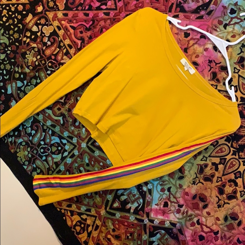 Yellow long sleeve rainbow crop top